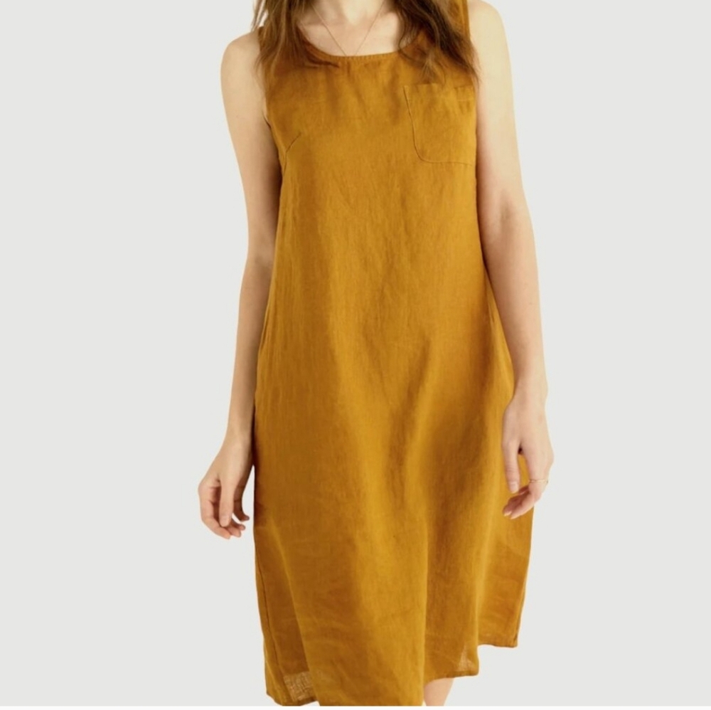 Grae Cove Sleeveless Linen Dress, Pockets, Mustard Yellow, XL